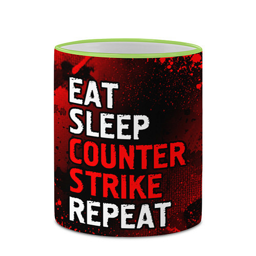 Кружка цветная Eat Sleep Counter Strike Repeat Брызги / 3D-Светло-зеленый кант – фото 2