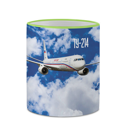 Кружка цветная Гражданский самолет Ту-214 / 3D-Светло-зеленый кант – фото 2