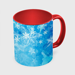 Кружка 3D Новогодние снежинки, цвет: 3D-белый + красный