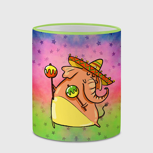 Кружка цветная Мексиканский веселый слон / 3D-Светло-зеленый кант – фото 2