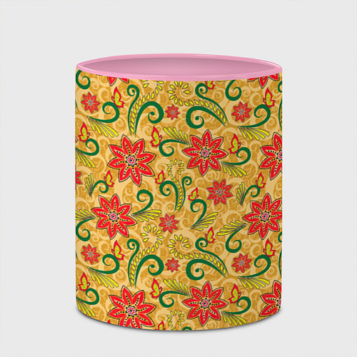 Кружка цветная Оранжевая хохлома / 3D-Белый + розовый – фото 2