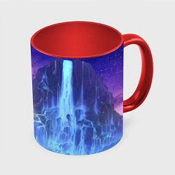 Кружка 3D Фантастический пейзаж Водопад Неон, цвет: 3D-белый + красный