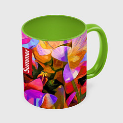 Кружка 3D Красочный летний цветочный паттерн Summer color pa, цвет: 3D-белый + светло-зеленый