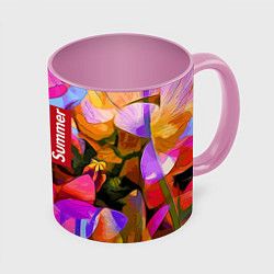 Кружка 3D Красочный летний цветочный паттерн Summer color pa, цвет: 3D-белый + розовый