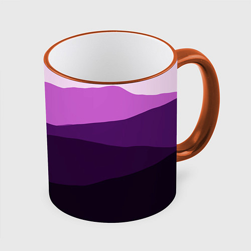 Кружка цветная Фиолетовый градиент горы абстракция / 3D-Оранжевый кант – фото 1