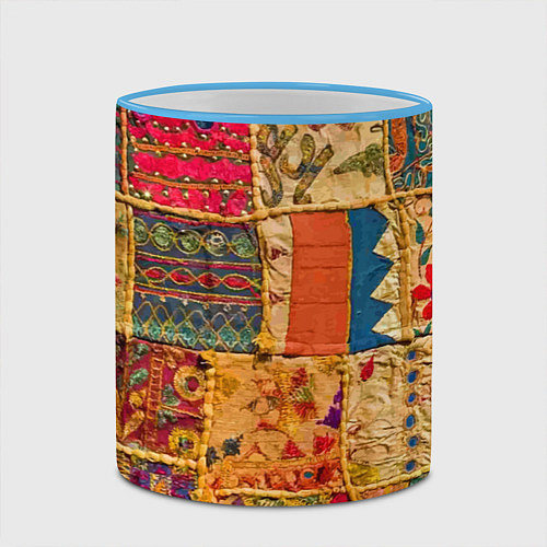 Кружка цветная Пэчворк Лоскутное одеяло Patchwork Quilt / 3D-Небесно-голубой кант – фото 2