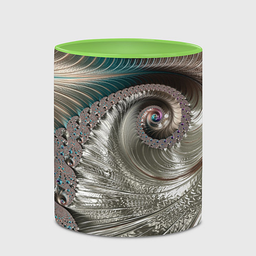 Кружка цветная Fractal pattern Spiral Серебристый фрактал спираль / 3D-Белый + светло-зеленый – фото 2