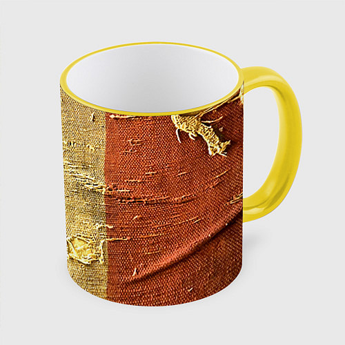 Кружка цветная Флаг Италии Мешковина Flag of Italy Burlap / 3D-Желтый кант – фото 1