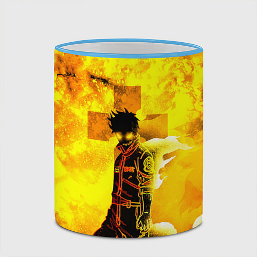 Кружка цветная ПЛАМЕННАЯ БРИГАДА ПОЖАРНЫХ, FIRE FORCE / 3D-Небесно-голубой кант – фото 2