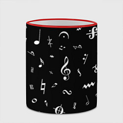 Кружка 3D Нотные Знаки Белые на Черном, цвет: 3D-красный кант — фото 2