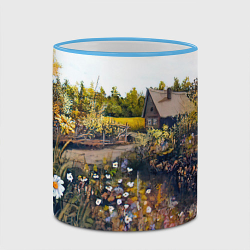 Кружка цветная Домик в цветущем лесу / 3D-Небесно-голубой кант – фото 2