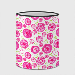 Кружка 3D Яркие розовые цветы в дудл стиле, абстракция, цвет: 3D-черный кант — фото 2