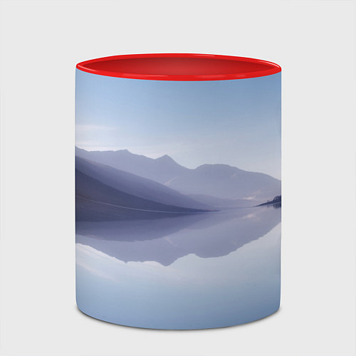 Кружка цветная Горы Озеро Туман / 3D-Белый + красный – фото 2