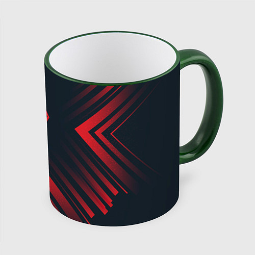 Кружка цветная Красный Символ Skyrim на темном фоне со стрелками / 3D-Зеленый кант – фото 1