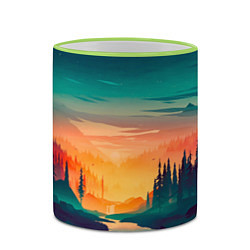 Кружка 3D Лес на закате природа, цвет: 3D-светло-зеленый кант — фото 2