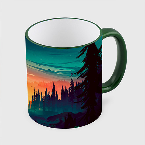 Кружка цветная Лес на закате природа / 3D-Зеленый кант – фото 1