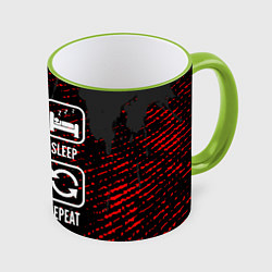 Кружка 3D Eat, Sleep, Mass Effect, Repeat, цвет: 3D-светло-зеленый кант