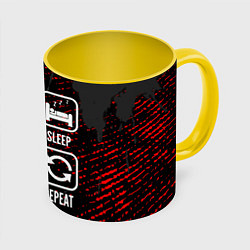 Кружка 3D Eat, Sleep, Mass Effect, Repeat, цвет: 3D-белый + желтый