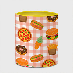 Кружка 3D PIZZA DONUT BURGER FRIES ICE CREAM pattern, цвет: 3D-белый + желтый — фото 2