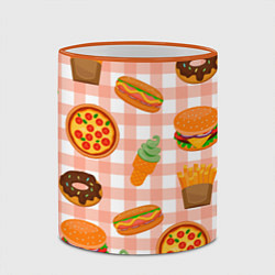 Кружка 3D PIZZA DONUT BURGER FRIES ICE CREAM pattern, цвет: 3D-оранжевый кант — фото 2