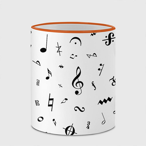 Кружка цветная Нотные Знаки Черные на Белом / 3D-Оранжевый кант – фото 2