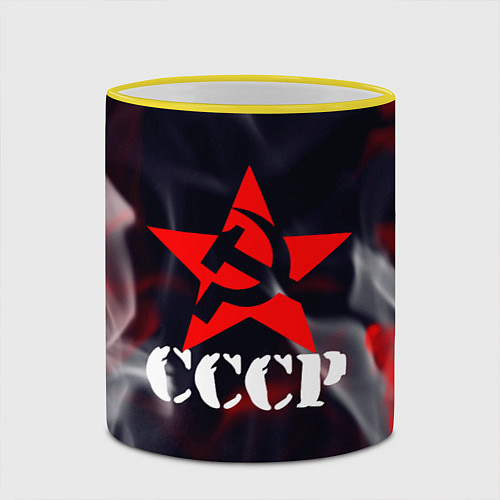 Кружка цветная Ссср - серп и молот - звезда - пламя / 3D-Желтый кант – фото 2