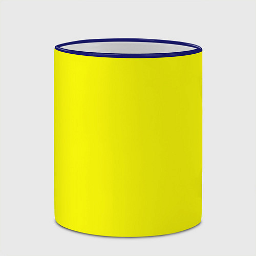 Кружка цветная Однотонный неоновый лимонный желтый тон / 3D-Синий кант – фото 2