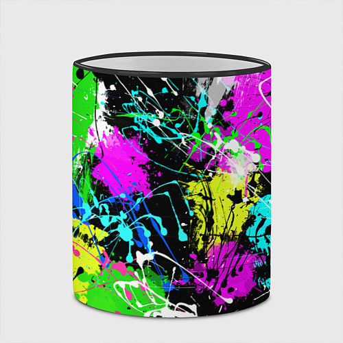 Кружка цветная Разноцветные пятна краски на черном фоне / 3D-Черный кант – фото 2