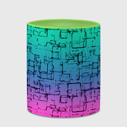Кружка цветная Абстрактный узор на розово-бирюзовом градиентном ф / 3D-Белый + светло-зеленый – фото 2
