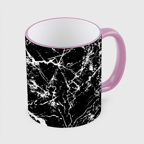 Кружка цветная Текстура чёрного мрамора Texture of black marble / 3D-Розовый кант – фото 1