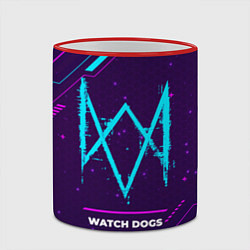 Кружка 3D Символ Watch Dogs в неоновых цветах на темном фоне, цвет: 3D-красный кант — фото 2