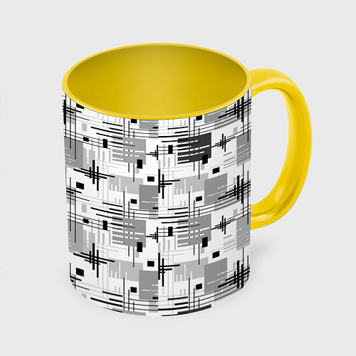 Кружка цветная Черно белый ретро геометрический узор / 3D-Белый + желтый – фото 1
