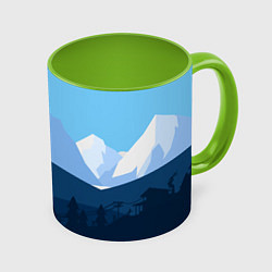 Кружка 3D Горы, лес, канатная дорога, цвет: 3D-белый + светло-зеленый