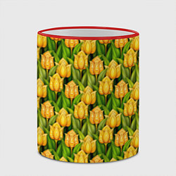 Кружка 3D Желтые тюльпаны паттерн, цвет: 3D-красный кант — фото 2
