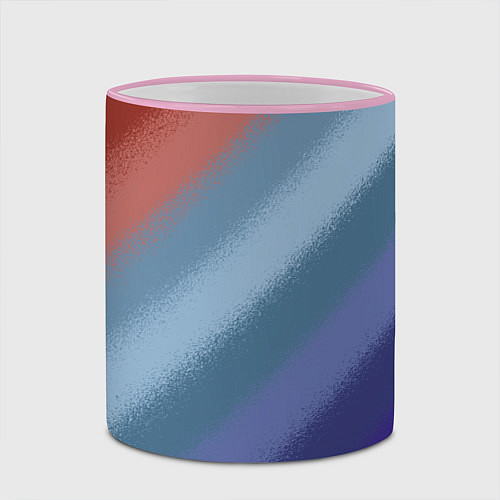 Кружка цветная Полосатый коричнево-голубой паттерн / 3D-Розовый кант – фото 2