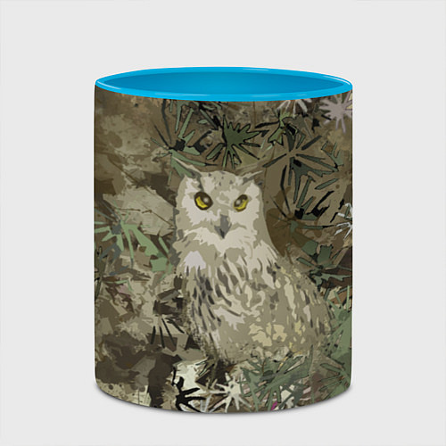 Кружка цветная Сова на абстрактном коричневом фоне / 3D-Белый + небесно-голубой – фото 2