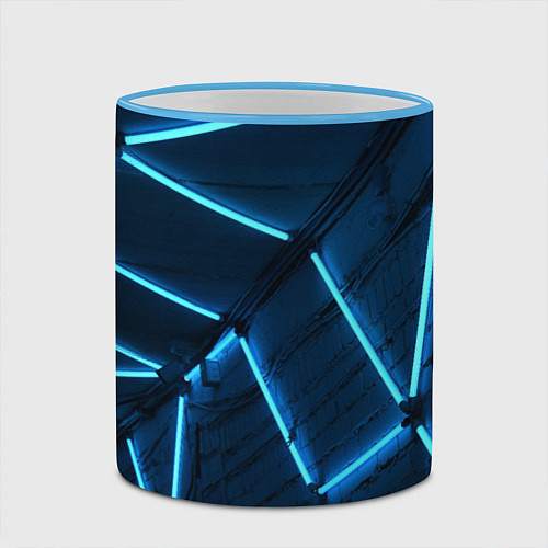 Кружка цветная Неоновые лампы и кирпичный эффект - Голубой / 3D-Небесно-голубой кант – фото 2