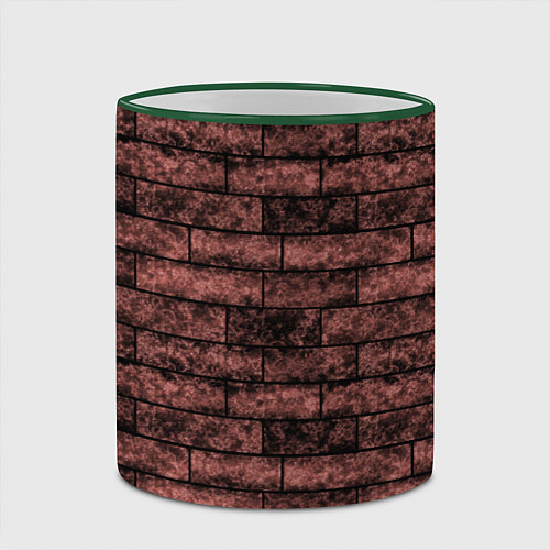 Кружка цветная Стена из кирпича терракотового цвета Лофт / 3D-Зеленый кант – фото 2