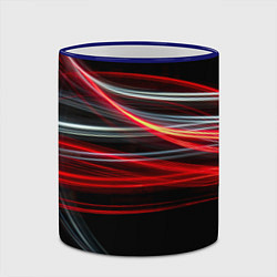 Кружка 3D Волнообразные линии неона - Красный, цвет: 3D-синий кант — фото 2