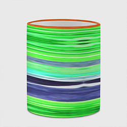 Кружка 3D Сине-зеленые абстрактные полосы, цвет: 3D-оранжевый кант — фото 2