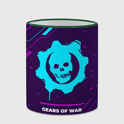 Кружка цветная Символ Gears of War в неоновых цветах на темном фо / 3D-Зеленый кант – фото 2