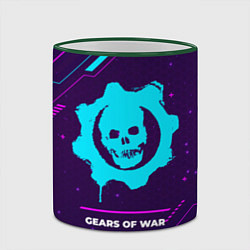 Кружка 3D Символ Gears of War в неоновых цветах на темном фо, цвет: 3D-зеленый кант — фото 2