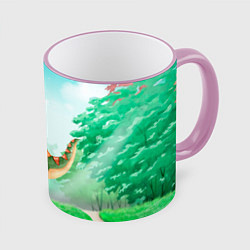 Кружка 3D Маленький Динозаврик, цвет: 3D-розовый кант