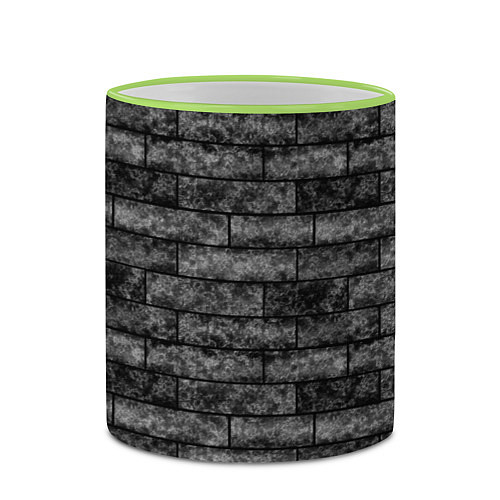 Кружка цветная Стена из черного кирпича Лофт / 3D-Светло-зеленый кант – фото 2