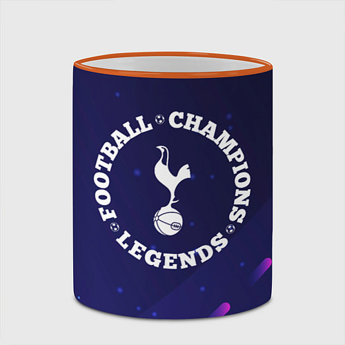 Кружка цветная Символ Tottenham и круглая надпись Football Legend / 3D-Оранжевый кант – фото 2