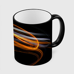 Кружка 3D Волнообразные линии неона - Оранжевый, цвет: 3D-черный кант