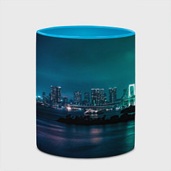 Кружка 3D Неоновый город с рекой - Светло-зелёный, цвет: 3D-белый + небесно-голубой — фото 2