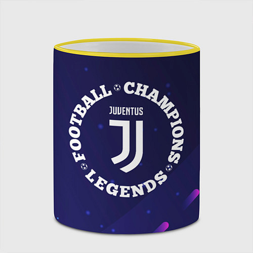 Кружка цветная Символ Juventus и круглая надпись Football Legends / 3D-Желтый кант – фото 2