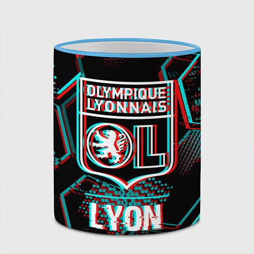 Кружка цветная Lyon FC в стиле Glitch на темном фоне / 3D-Небесно-голубой кант – фото 2