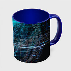 Кружка 3D Неоновые волны и линии - Голубой, цвет: 3D-белый + синий